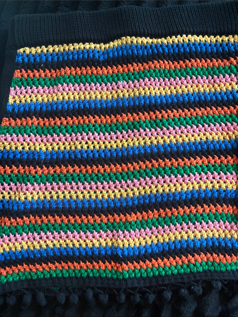 Black Crochet Stripe Midi Skirt with Multicolor Rows